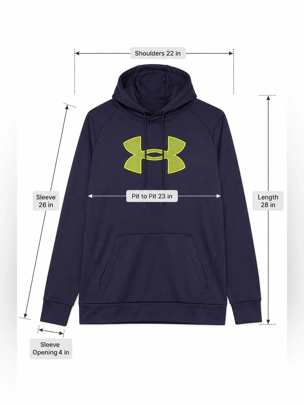 Medium 🆕 Under Armour Men’s Navy 💙Neon Yellow Big Logo Fleece Hoodie
